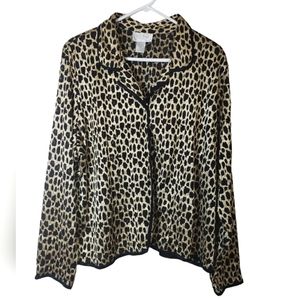 Vue' Point Woman by Jordan Vintage Cardigan Jacket Leopard Sheer Mesh Size 3X